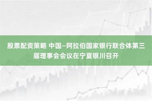 股票配资策略 中国—阿拉伯国家银行联合体第三届理事会会议在宁夏银川召开